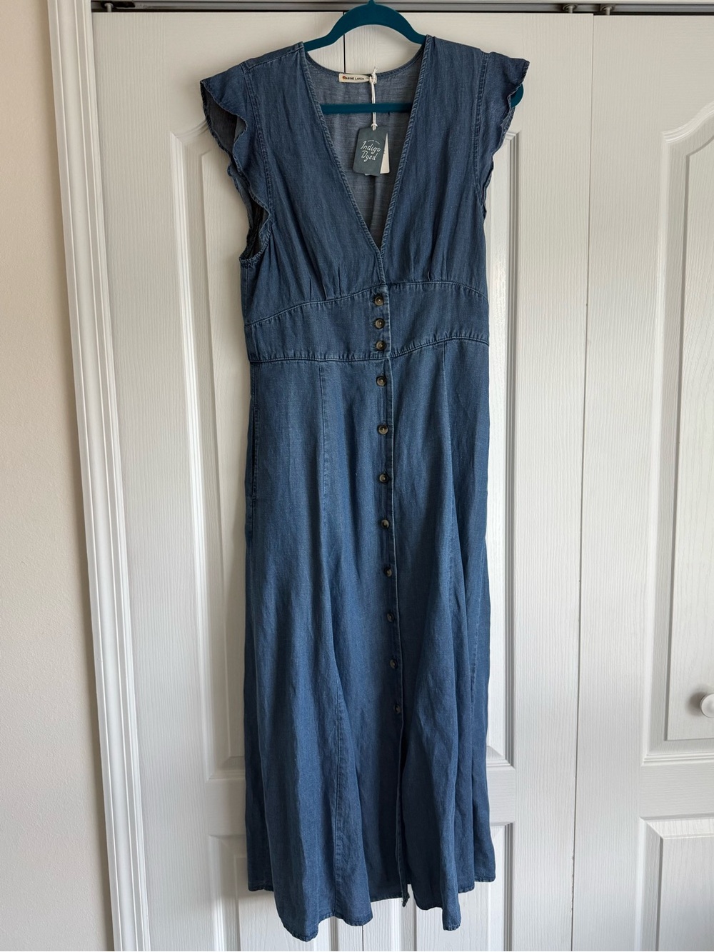 Marine Layer Denim V-Neck Button-Front Maxi Dress - Blue